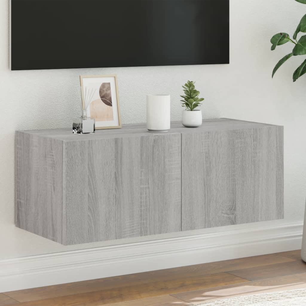 Meuble TV mural avec lumières LED sonoma gris 80x35x31 cm - XIOS