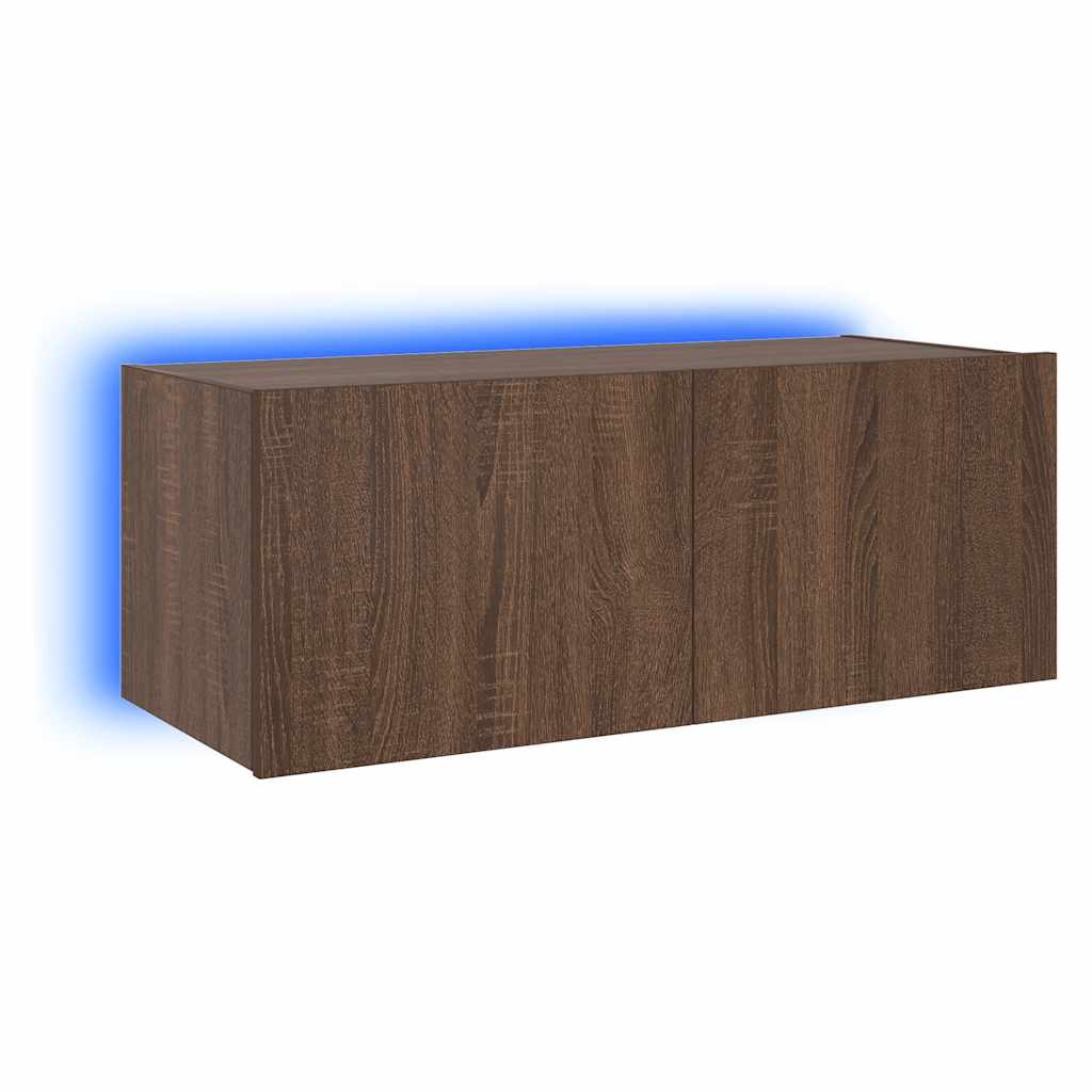 Meuble TV mural avec lumières LED chêne marron 80x35x31 cm - XIOS