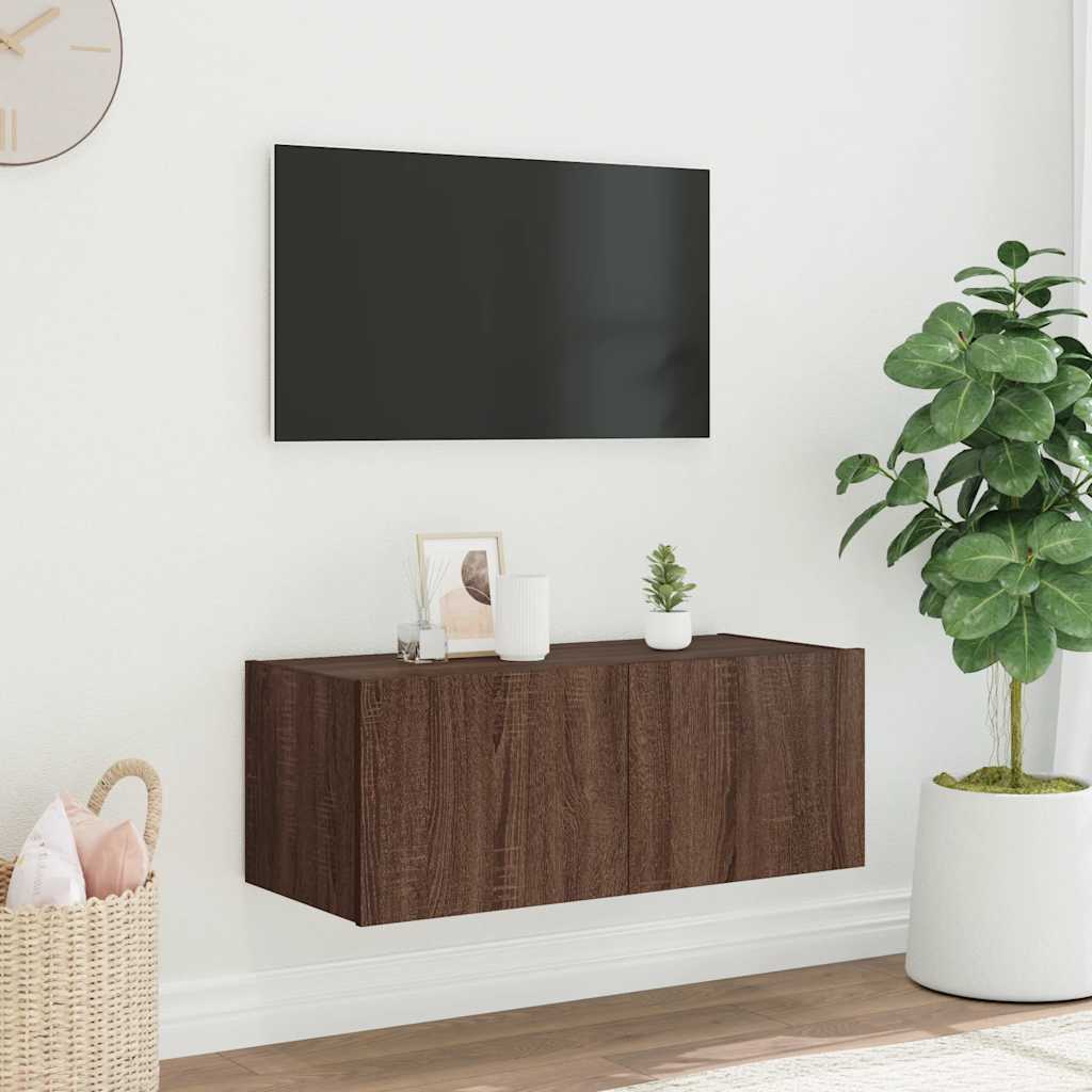 Meuble TV mural avec lumières LED chêne marron 80x35x31 cm - XIOS