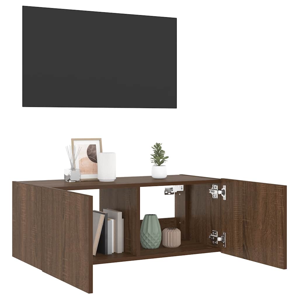 Meuble TV mural avec lumières LED chêne marron 80x35x31 cm - XIOS