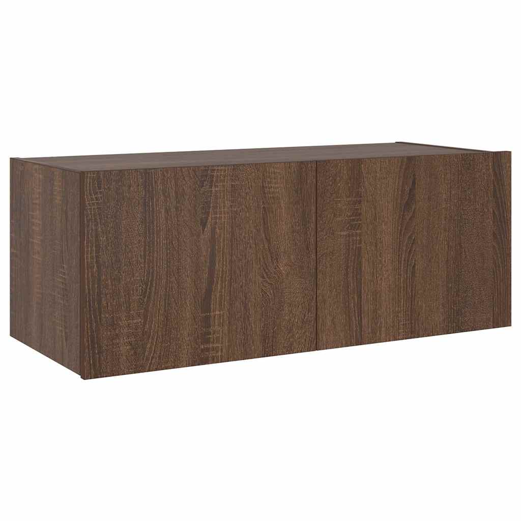 Meuble TV mural avec lumières LED chêne marron 80x35x31 cm - XIOS