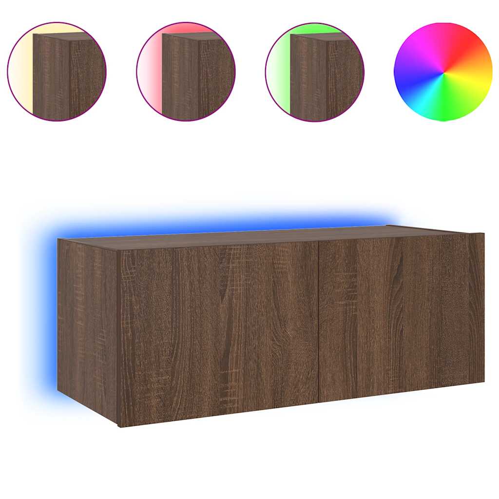 Meuble TV mural avec lumières LED chêne marron 80x35x31 cm - XIOS