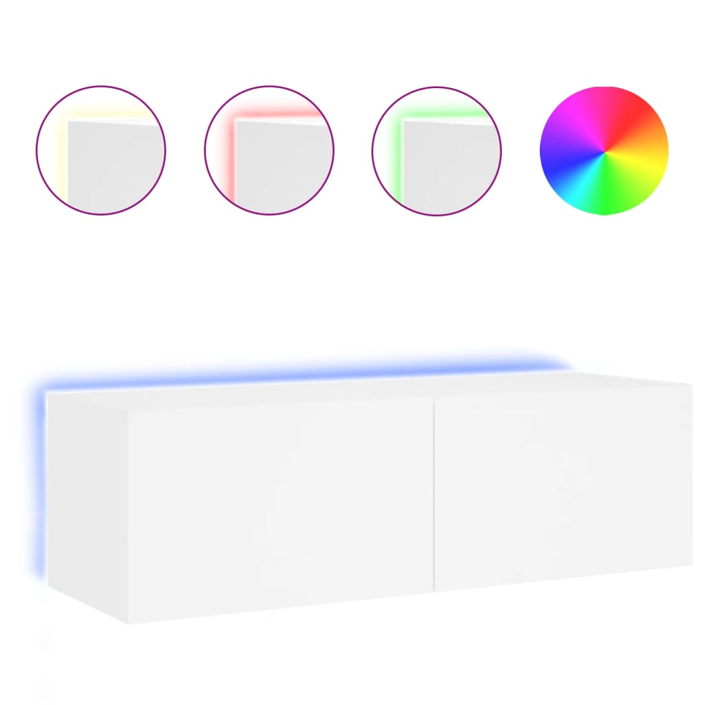 Meuble TV mural avec lumières LED blanc 100x35x31 cm - XIOS