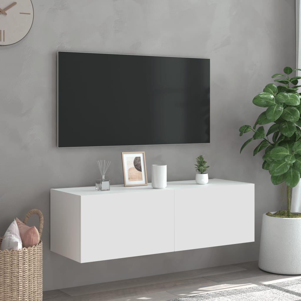 Meuble TV mural avec lumières LED blanc 100x35x31 cm - XIOS