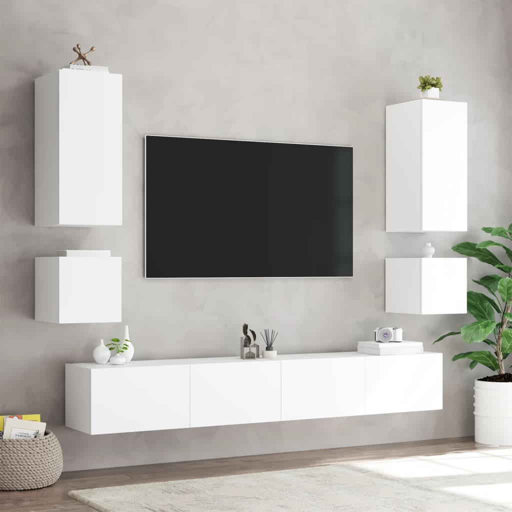 Meuble TV mural avec lumières LED blanc 100x35x31 cm - XIOS