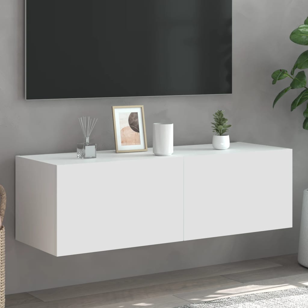 Meuble TV mural avec lumières LED blanc 100x35x31 cm - XIOS