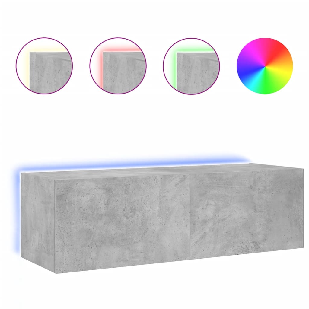 Meuble TV mural avec lumières LED gris béton 100x35x31 cm - XIOS