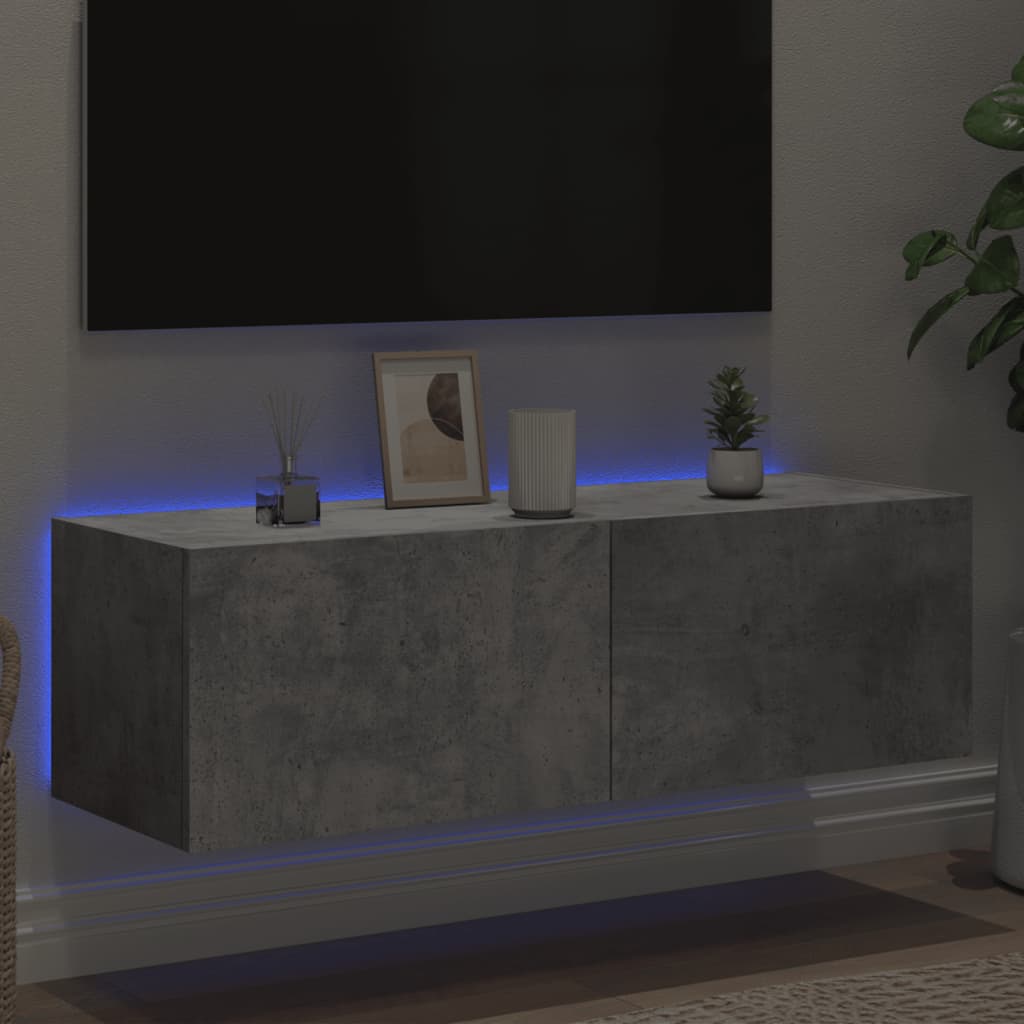 Meuble TV mural avec lumières LED gris béton 100x35x31 cm - XIOS