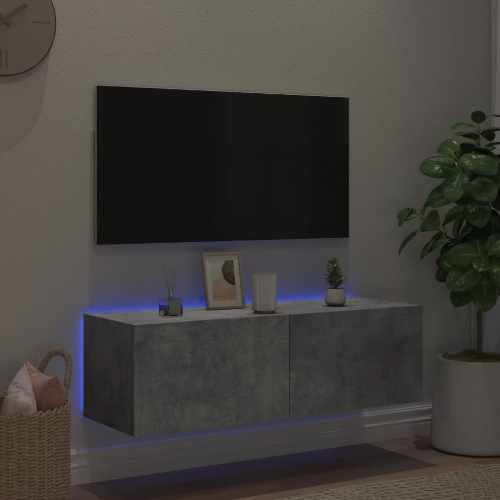 Meuble TV mural avec lumières LED gris béton 100x35x31 cm - XIOS