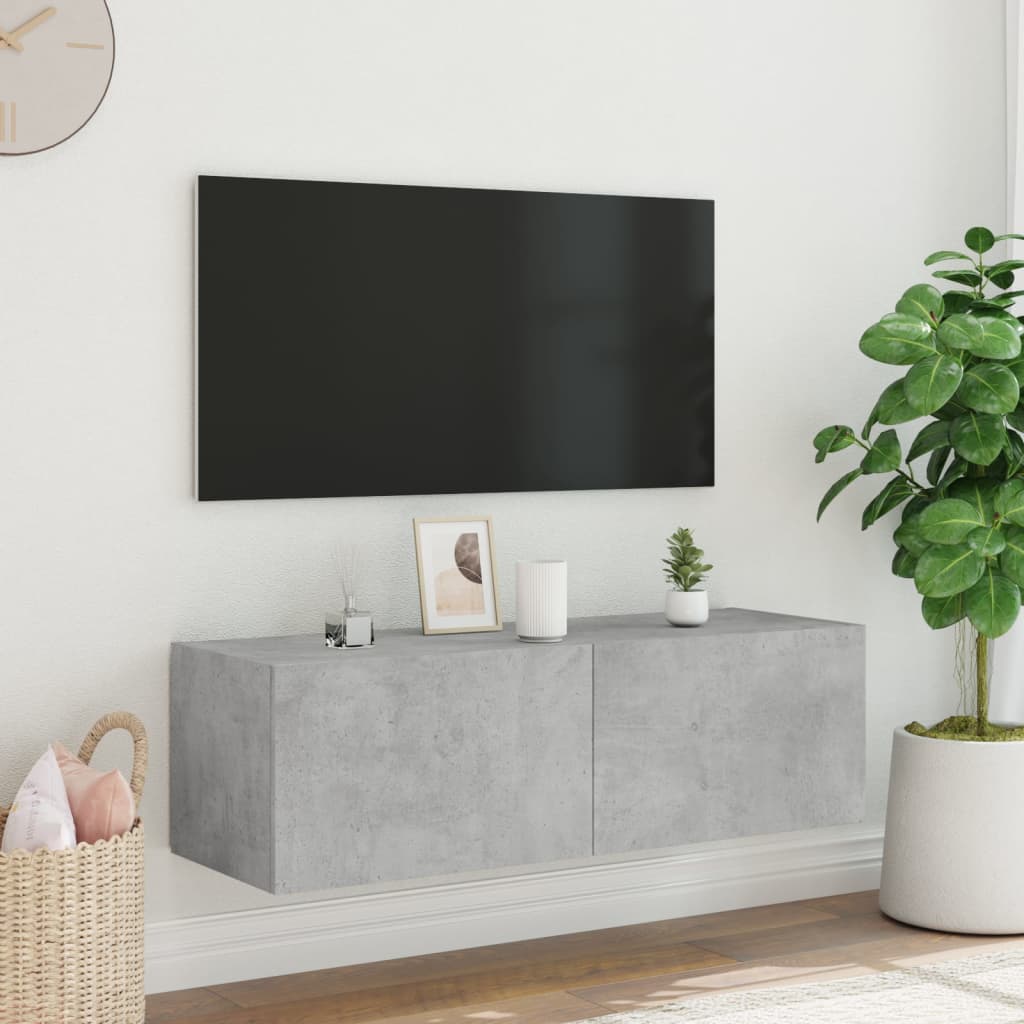 Meuble TV mural avec lumières LED gris béton 100x35x31 cm - XIOS