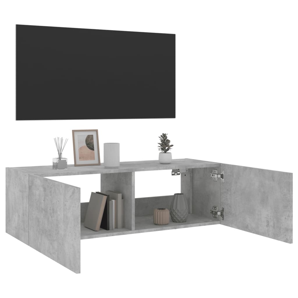 Meuble TV mural avec lumières LED gris béton 100x35x31 cm - XIOS