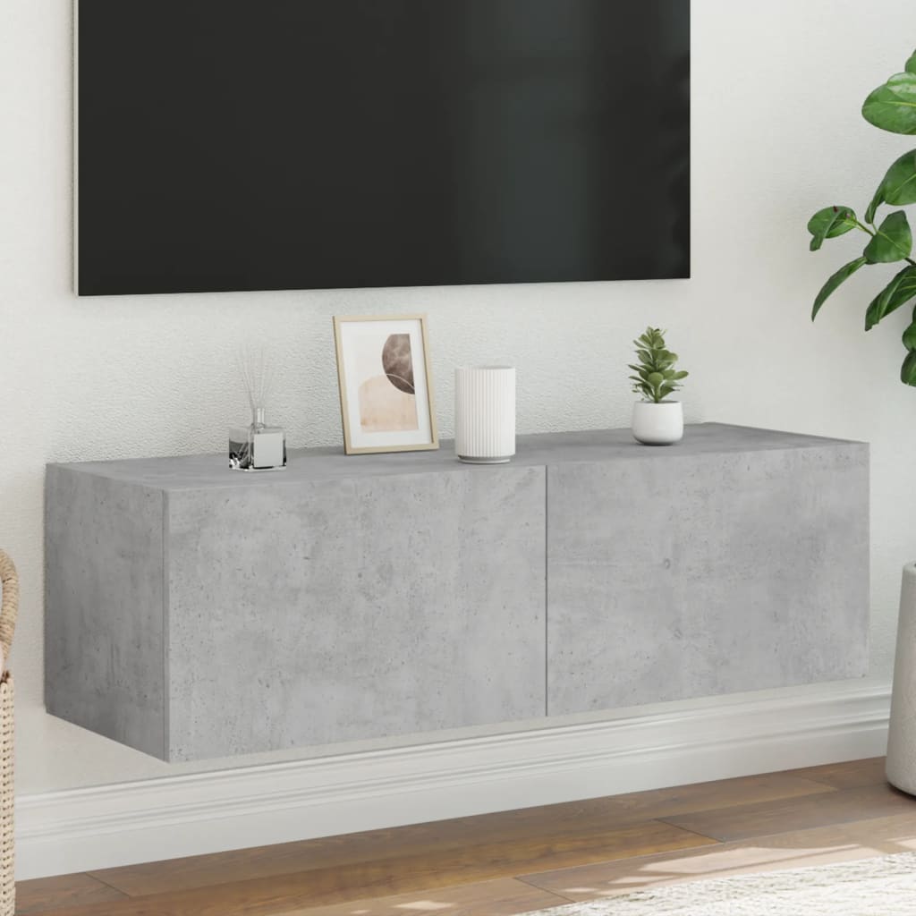 Meuble TV mural avec lumières LED gris béton 100x35x31 cm - XIOS