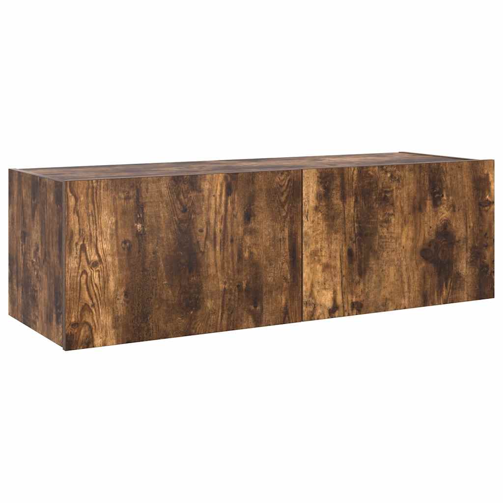 Meuble TV mural avec lumières LED chêne fumé 100x35x31 cm - XIOS