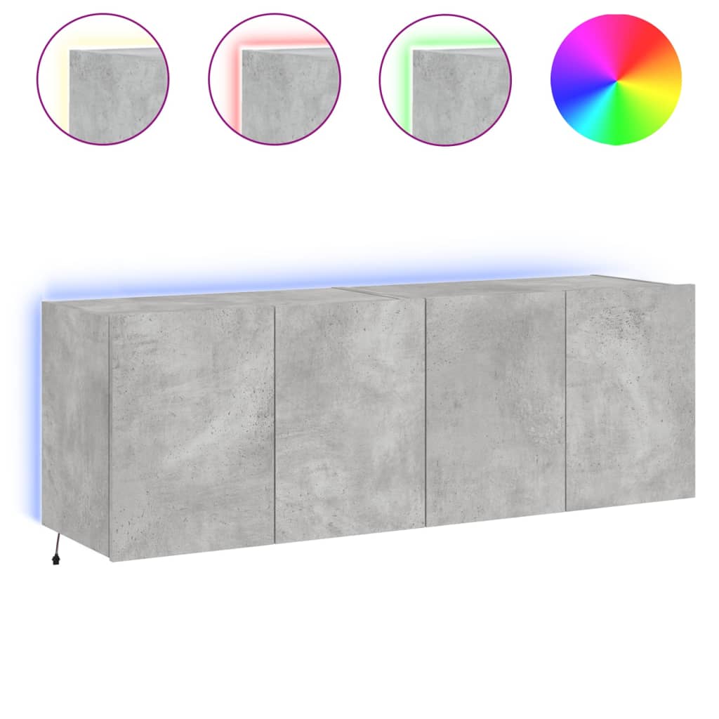 Meubles TV muraux et lumières LED 2pcs gris béton 60x35x41 cm - XIOS