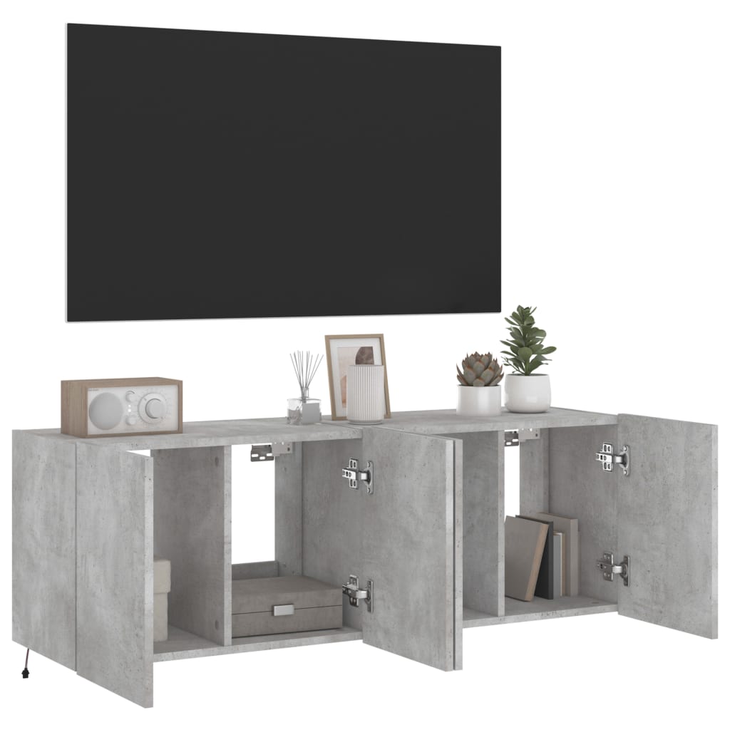 Meubles TV muraux et lumières LED 2pcs gris béton 60x35x41 cm - XIOS