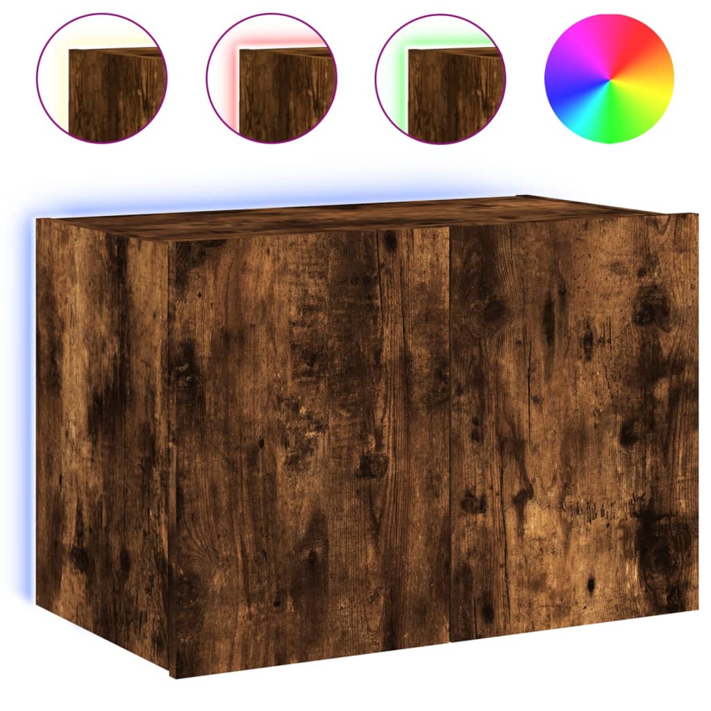 Meuble TV mural avec lumières LED chêne fumé 60x35x41 cm - XIOS
