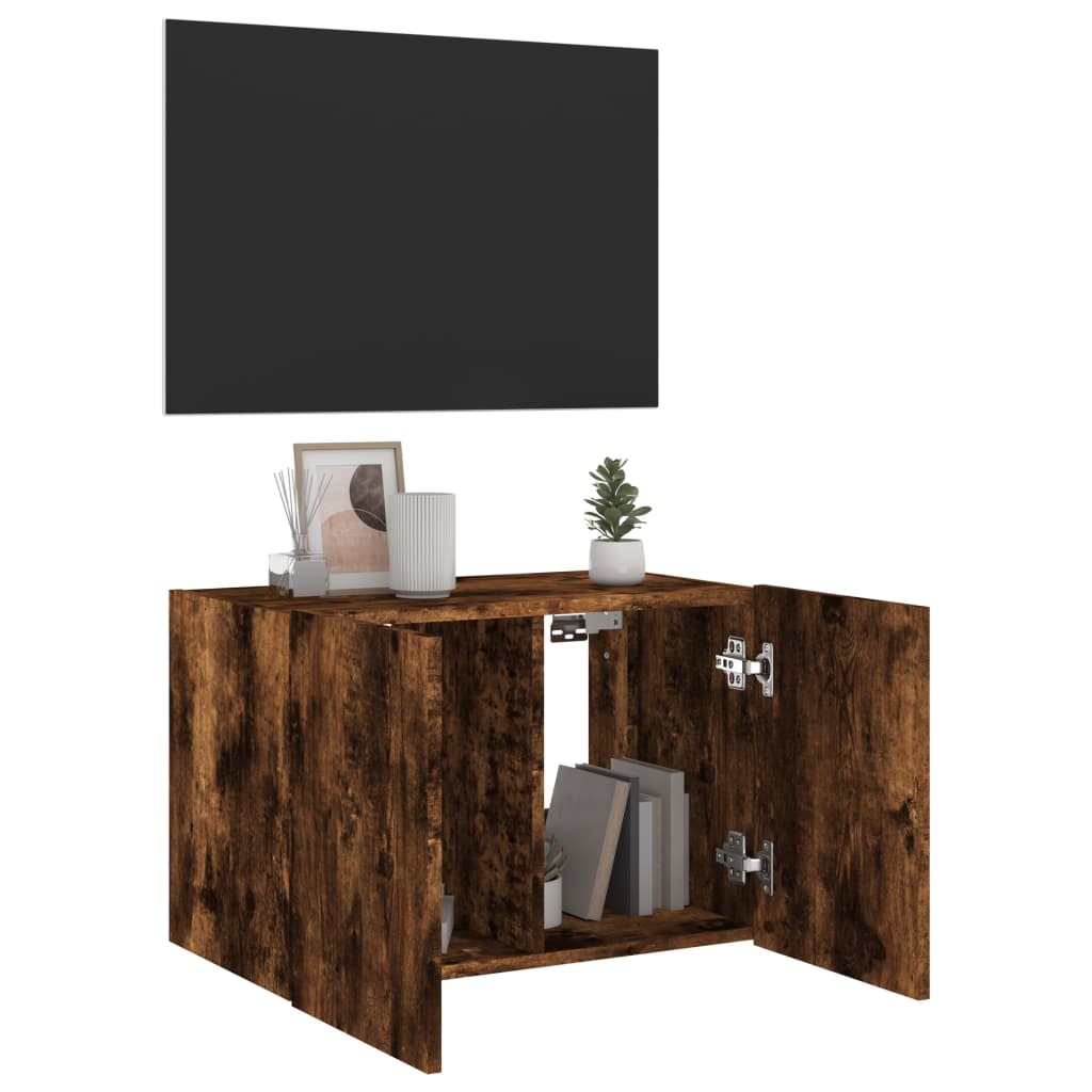 Meuble TV mural avec lumières LED chêne fumé 60x35x41 cm - XIOS