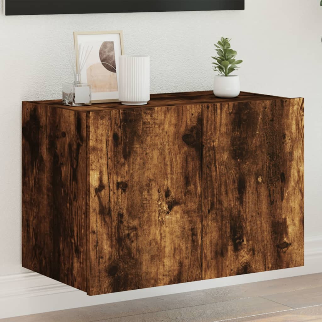 Meuble TV mural avec lumières LED chêne fumé 60x35x41 cm - XIOS