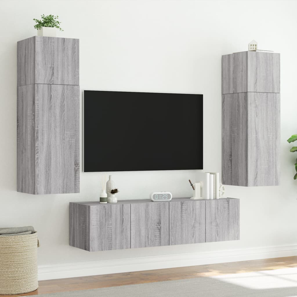 Meubles TV muraux et lumières LED 2pcs sonoma gris 60x35x41 cm - XIOS