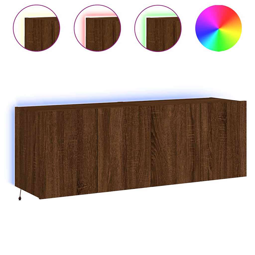 Meubles TV muraux lumières LED 2 pcs chêne marron 60x35x41 cm - XIOS