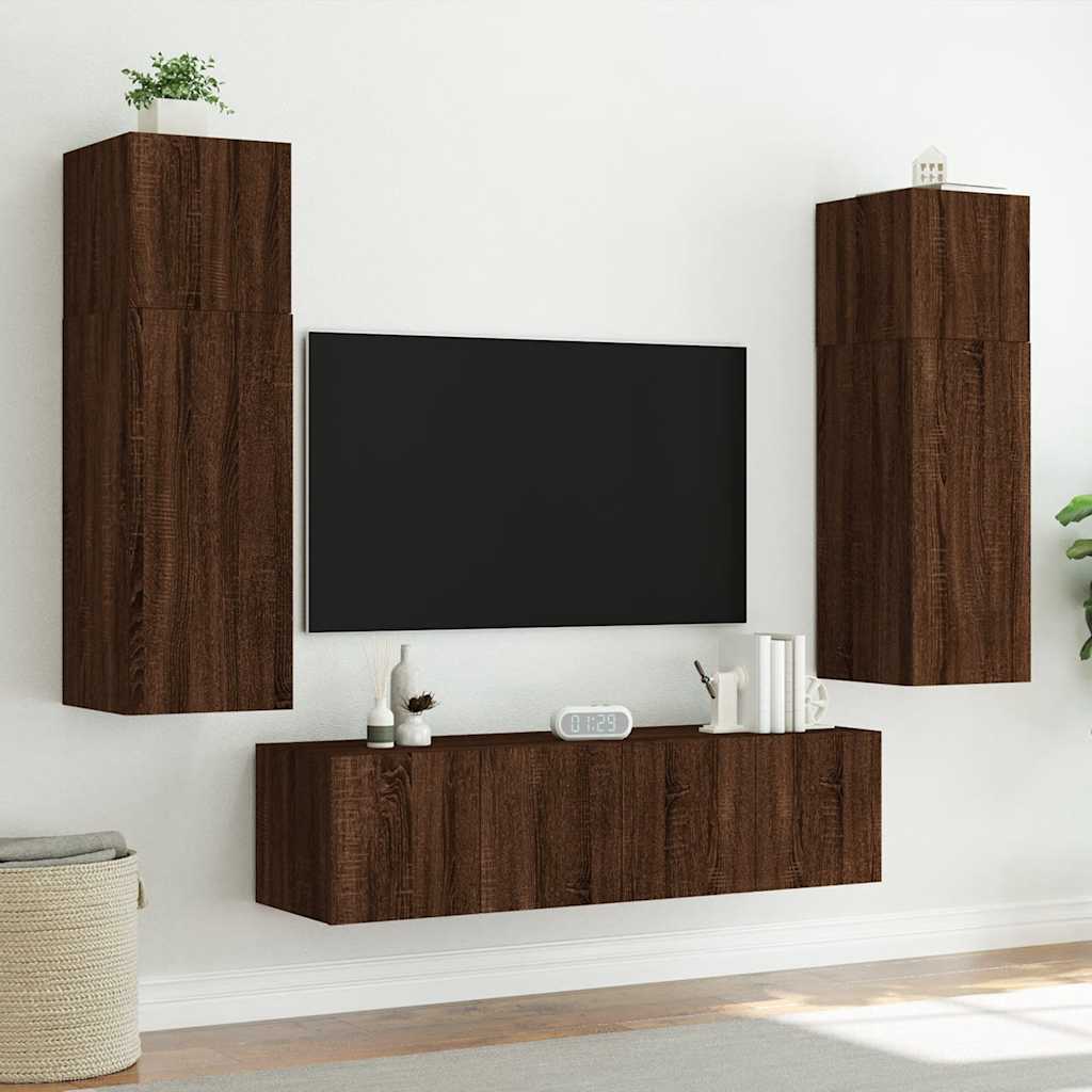 Meubles TV muraux lumières LED 2 pcs chêne marron 60x35x41 cm - XIOS