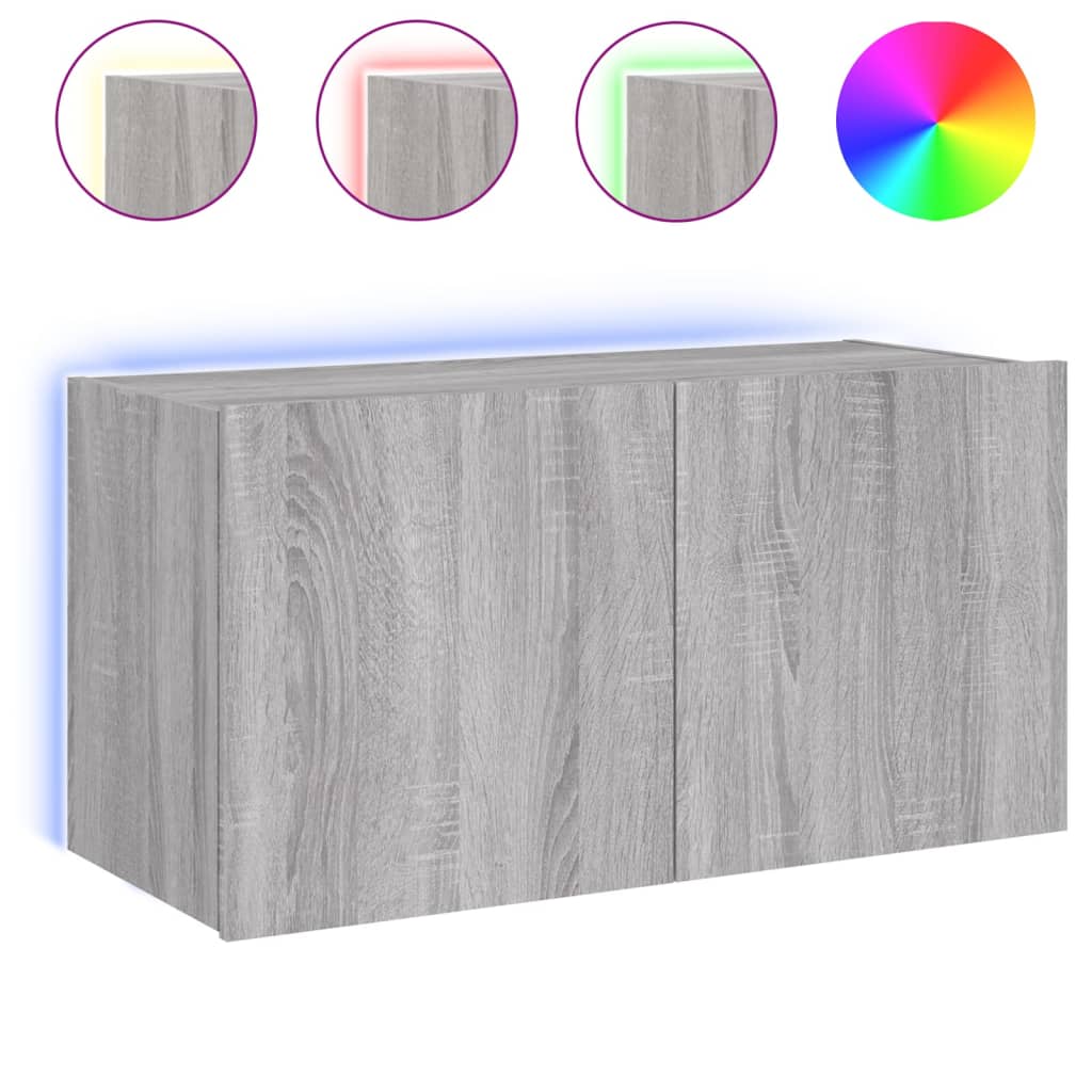 Meuble TV mural avec lumières LED sonoma gris 80x35x41 cm - XIOS