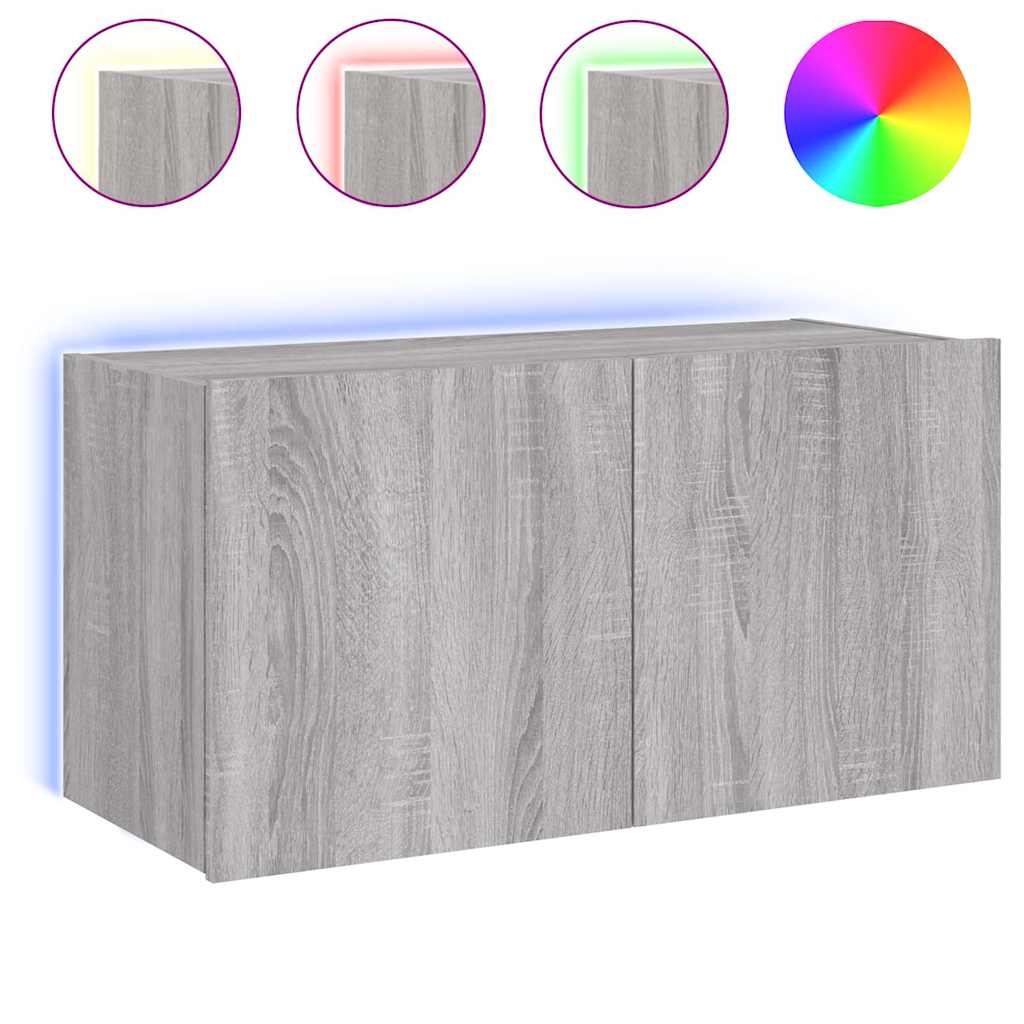 Meuble TV mural avec lumières LED sonoma gris 80x35x41 cm - XIOS