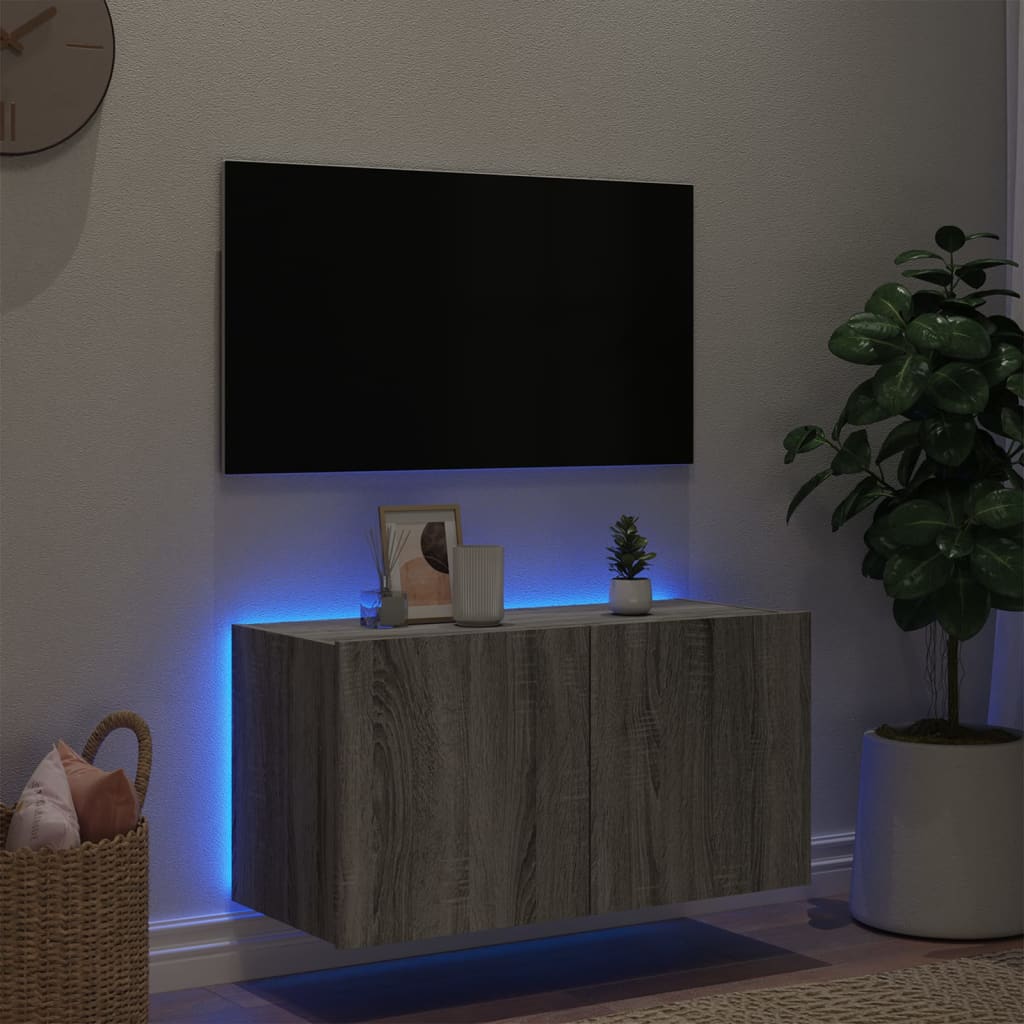 Meuble TV mural avec lumières LED sonoma gris 80x35x41 cm - XIOS