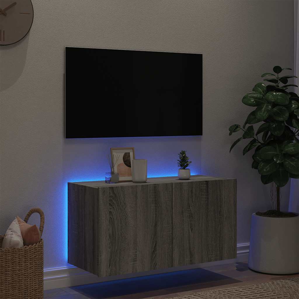 Meuble TV mural avec lumières LED sonoma gris 80x35x41 cm - XIOS