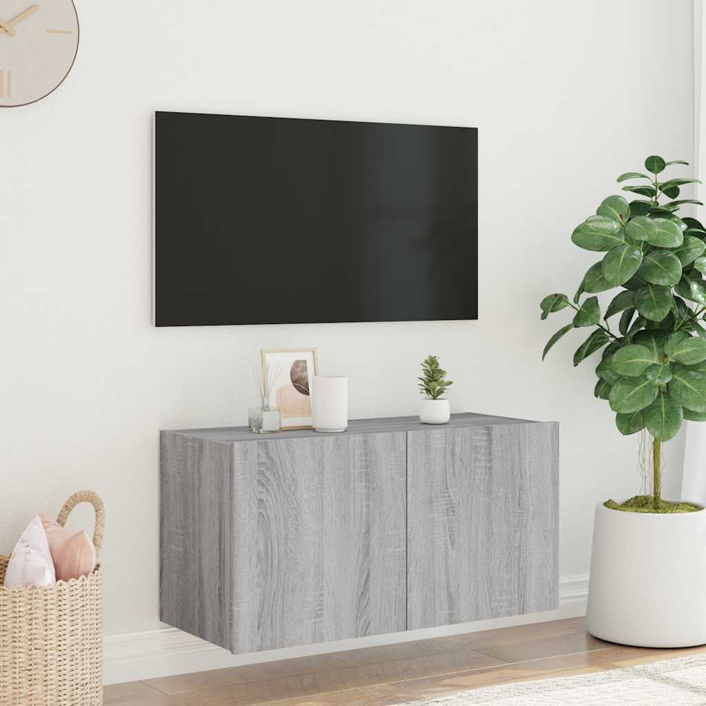 Meuble TV mural avec lumières LED sonoma gris 80x35x41 cm - XIOS