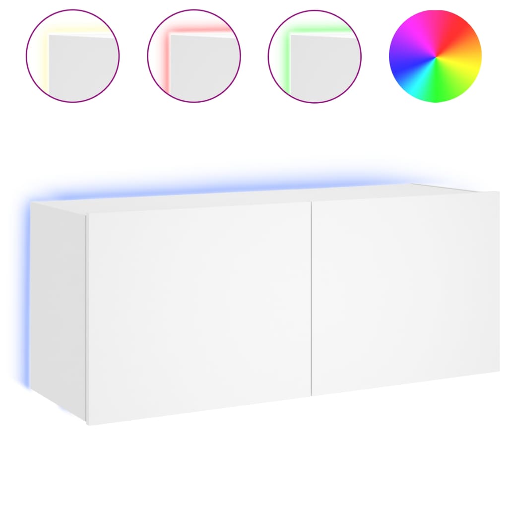 Meuble TV mural avec lumières LED blanc 100x35x41 cm - XIOS