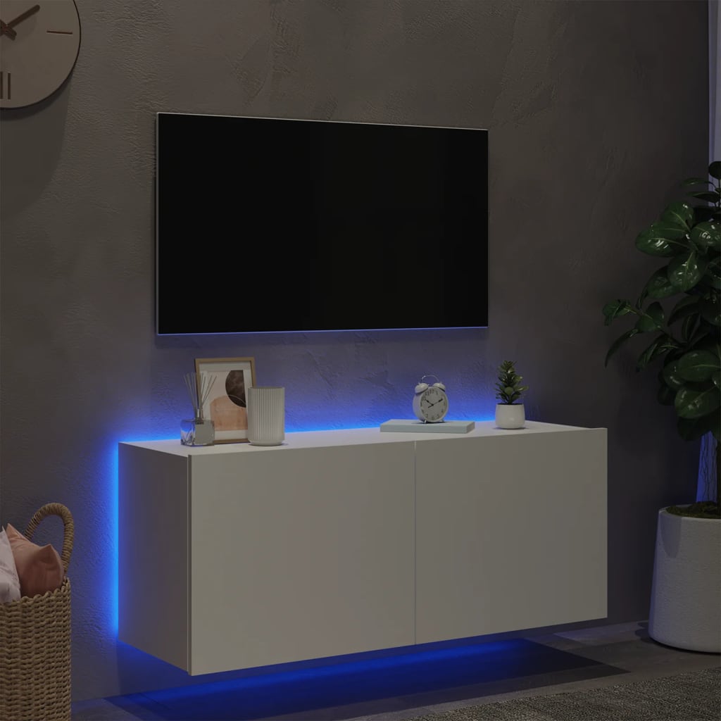 Meuble TV mural avec lumières LED blanc 100x35x41 cm - XIOS