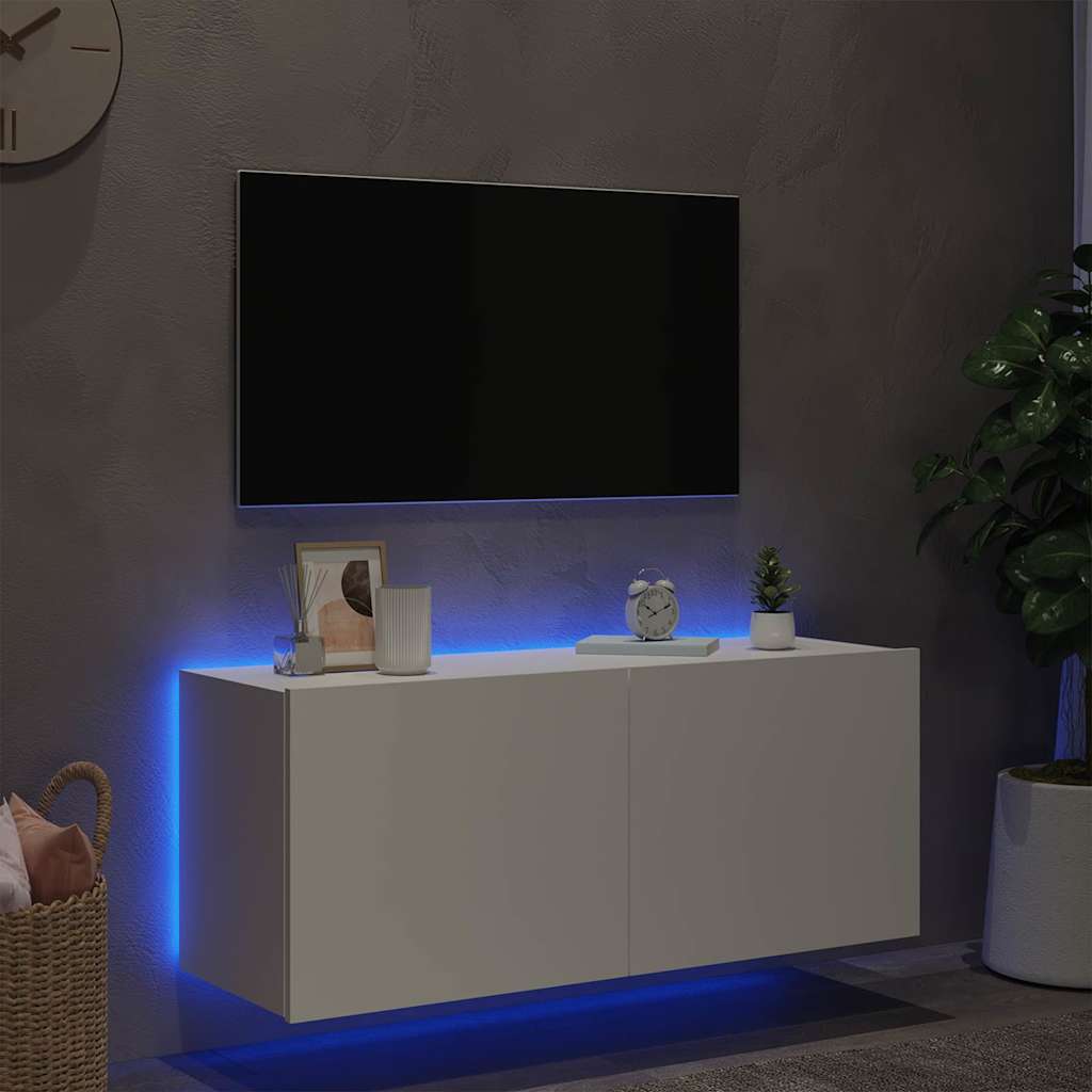 Meuble TV mural avec lumières LED blanc 100x35x41 cm - XIOS