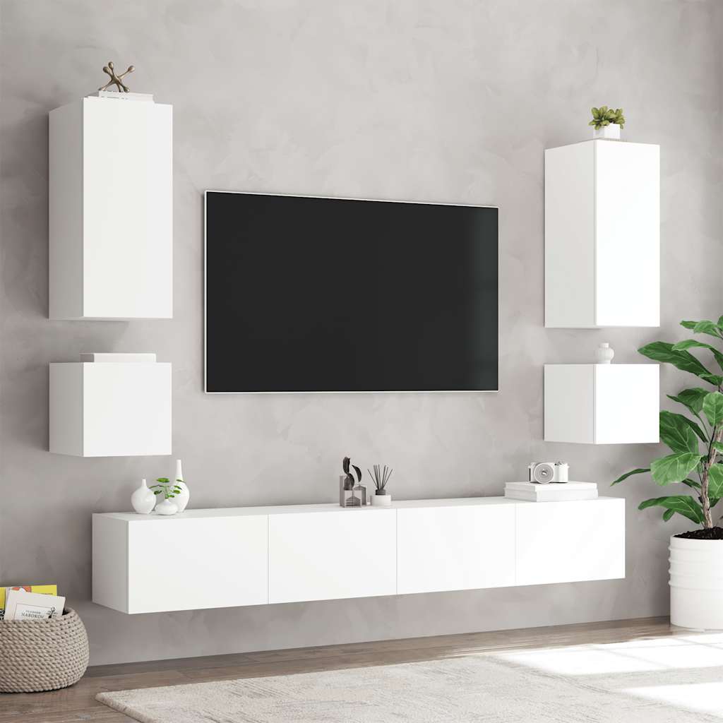 Meuble TV mural avec lumières LED blanc 100x35x41 cm - XIOS
