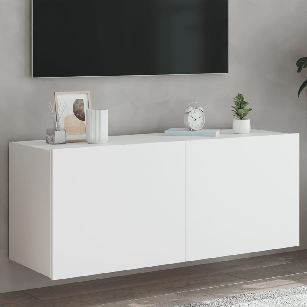 Meuble TV mural avec lumières LED blanc 100x35x41 cm - XIOS