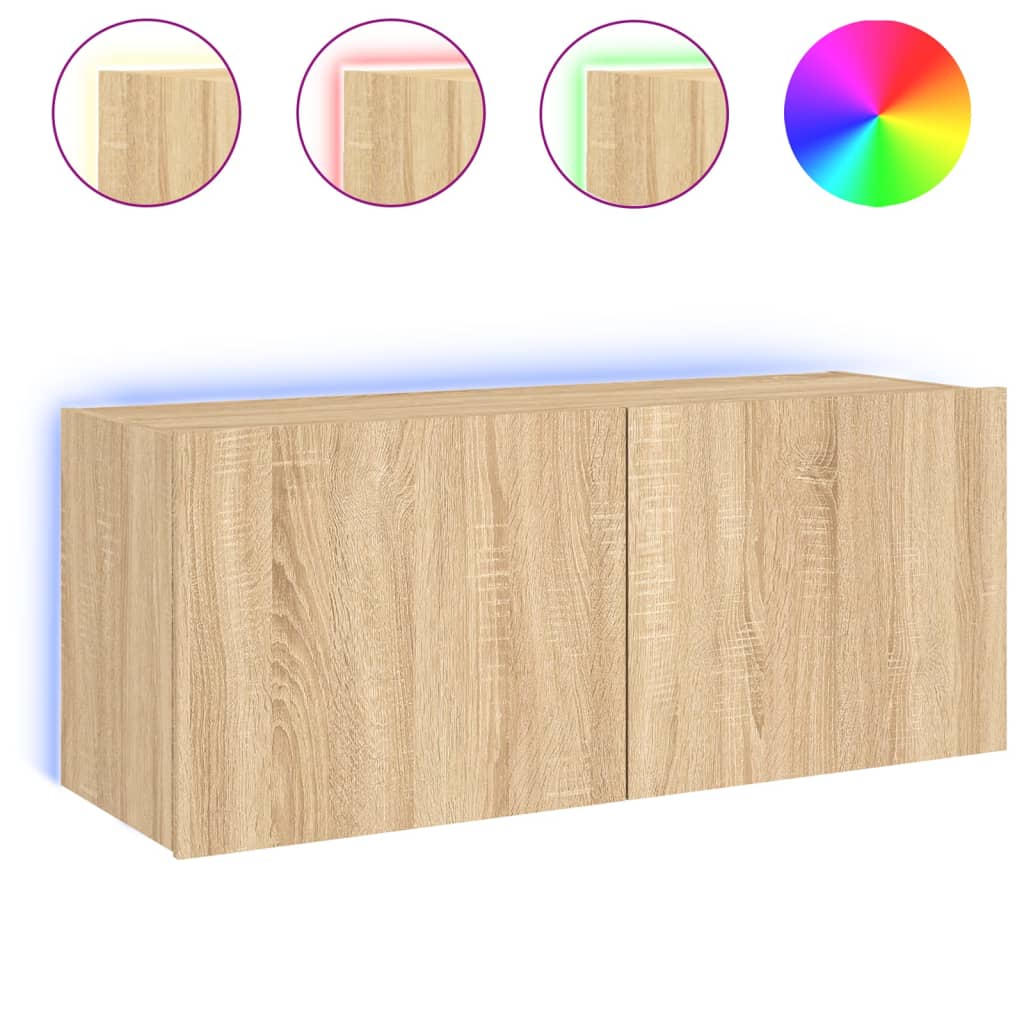 Meuble TV mural avec lumières LED chêne sonoma 100x35x41 cm - XIOS