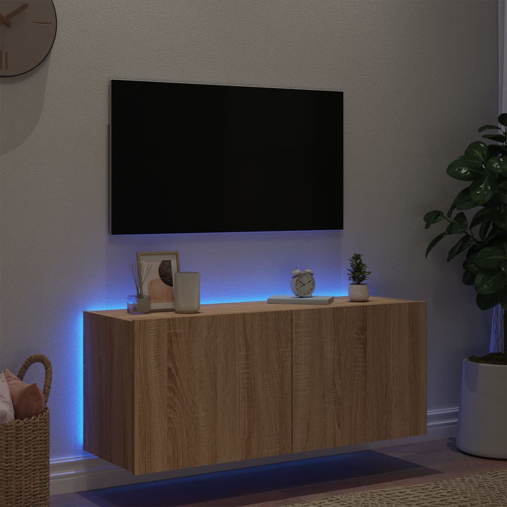 Meuble TV mural avec lumières LED chêne sonoma 100x35x41 cm - XIOS
