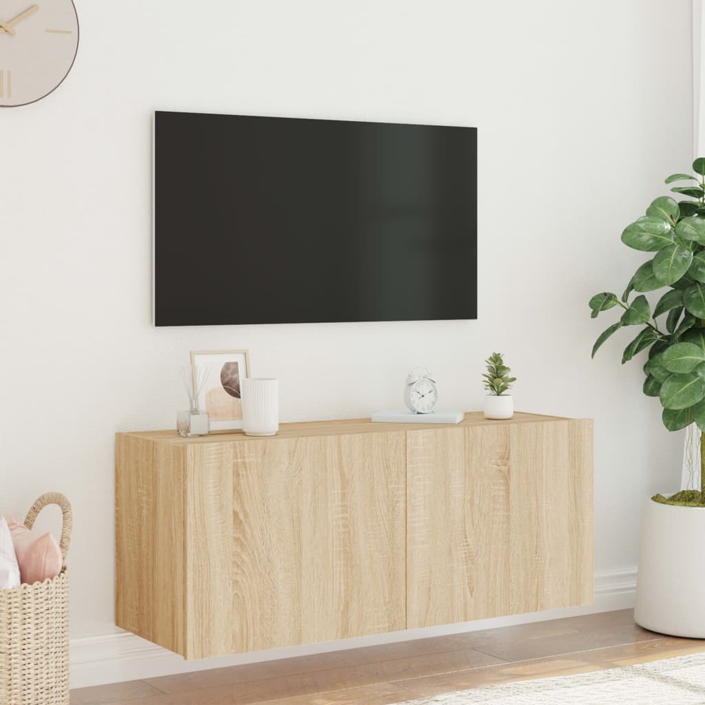 Meuble TV mural avec lumières LED chêne sonoma 100x35x41 cm - XIOS