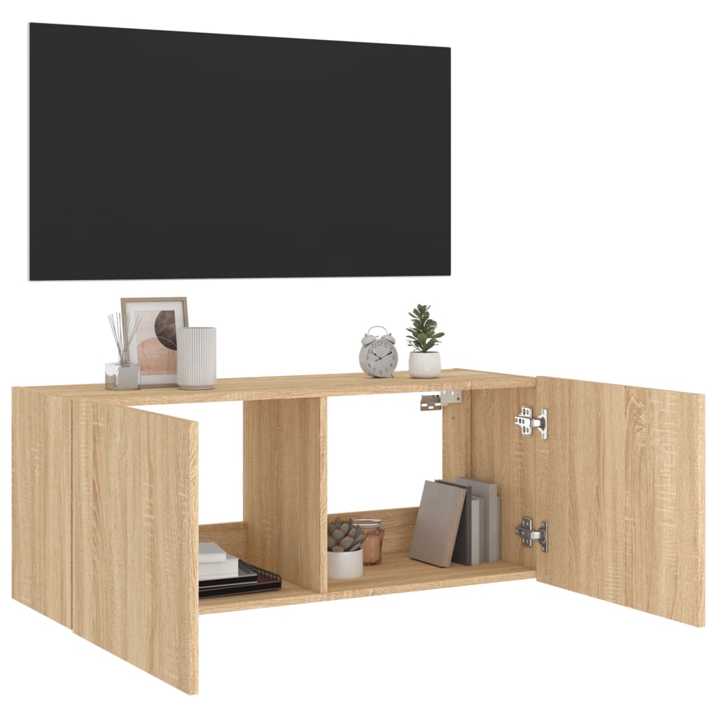 Meuble TV mural avec lumières LED chêne sonoma 100x35x41 cm - XIOS