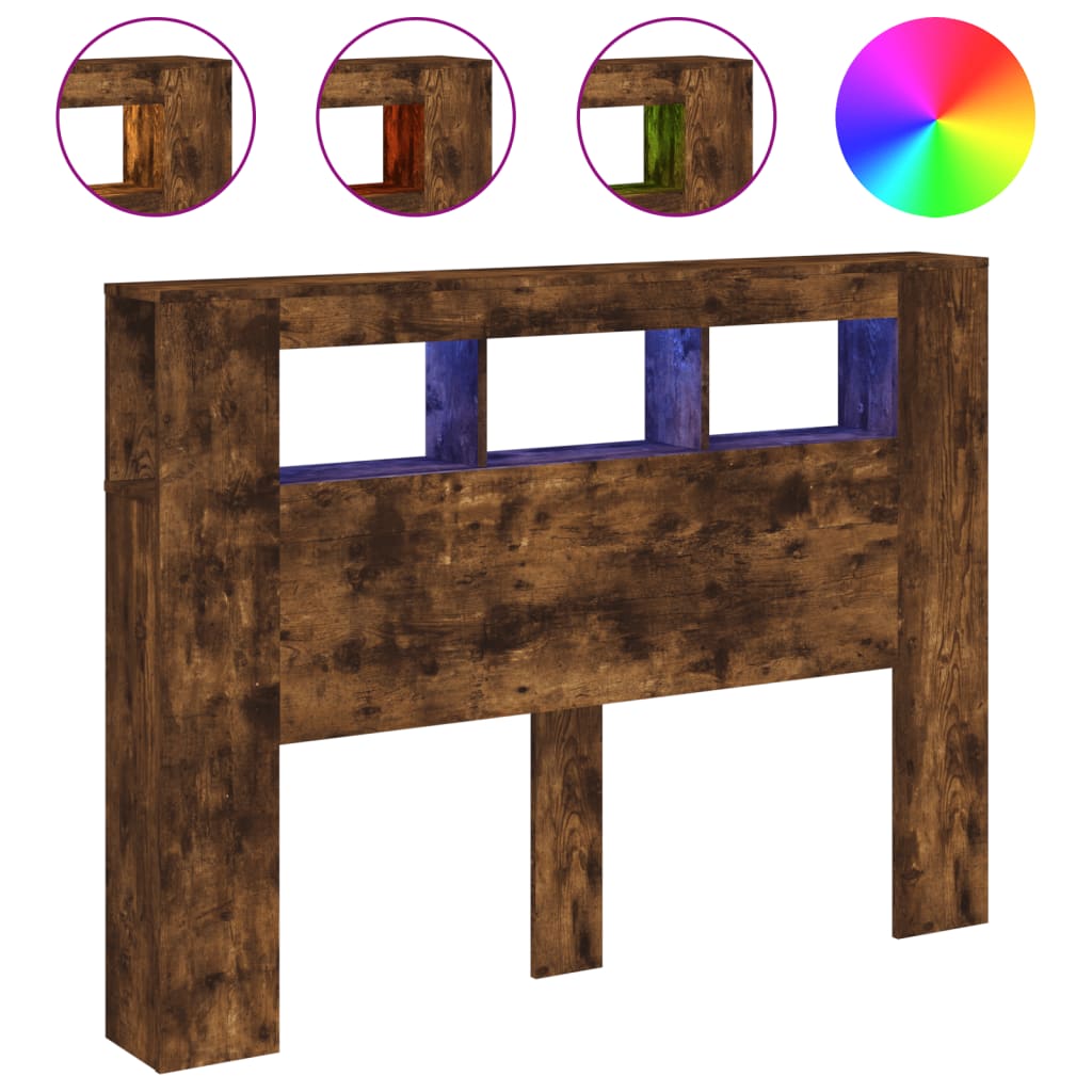 Tête de lit à LED chêne fumé 140x18,5x103,5cm bois d'ingénierie - XIOS