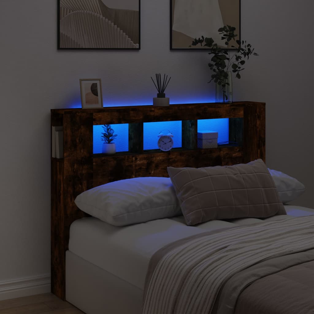 Tête de lit à LED chêne fumé 140x18,5x103,5cm bois d'ingénierie - XIOS