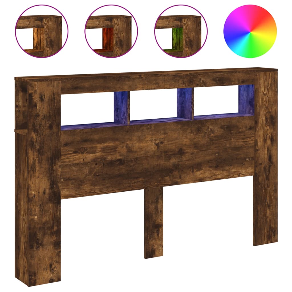 Tête de lit à LED chêne fumé 160x18,5x103,5cm bois d'ingénierie - XIOS