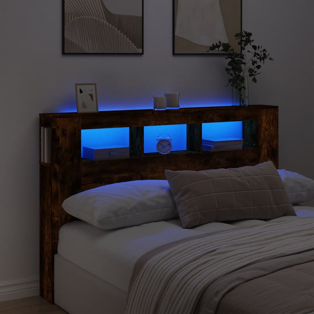 Tête de lit à LED chêne fumé 160x18,5x103,5cm bois d'ingénierie - XIOS