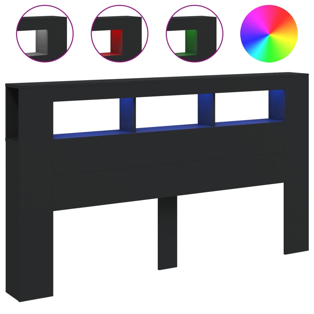 Tête de lit à LED noir 180x18,5x103,5 cm bois d'ingénierie - XIOS