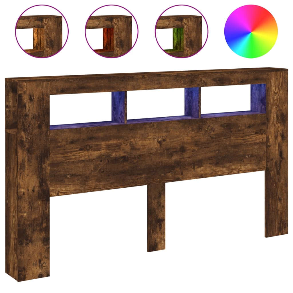 Tête de lit à LED chêne fumé 180x18,5x103,5cm bois d'ingénierie - XIOS
