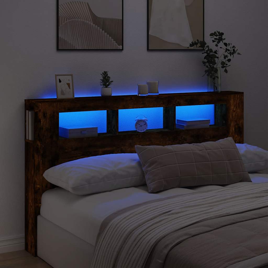 Tête de lit à LED chêne fumé 180x18,5x103,5cm bois d'ingénierie - XIOS