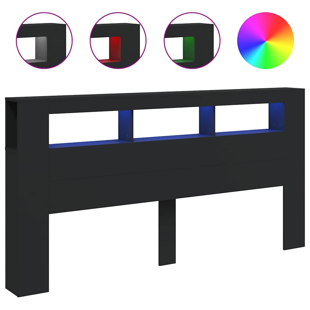 Tête de lit à LED noir 200x18,5x103,5 cm bois d'ingénierie - XIOS