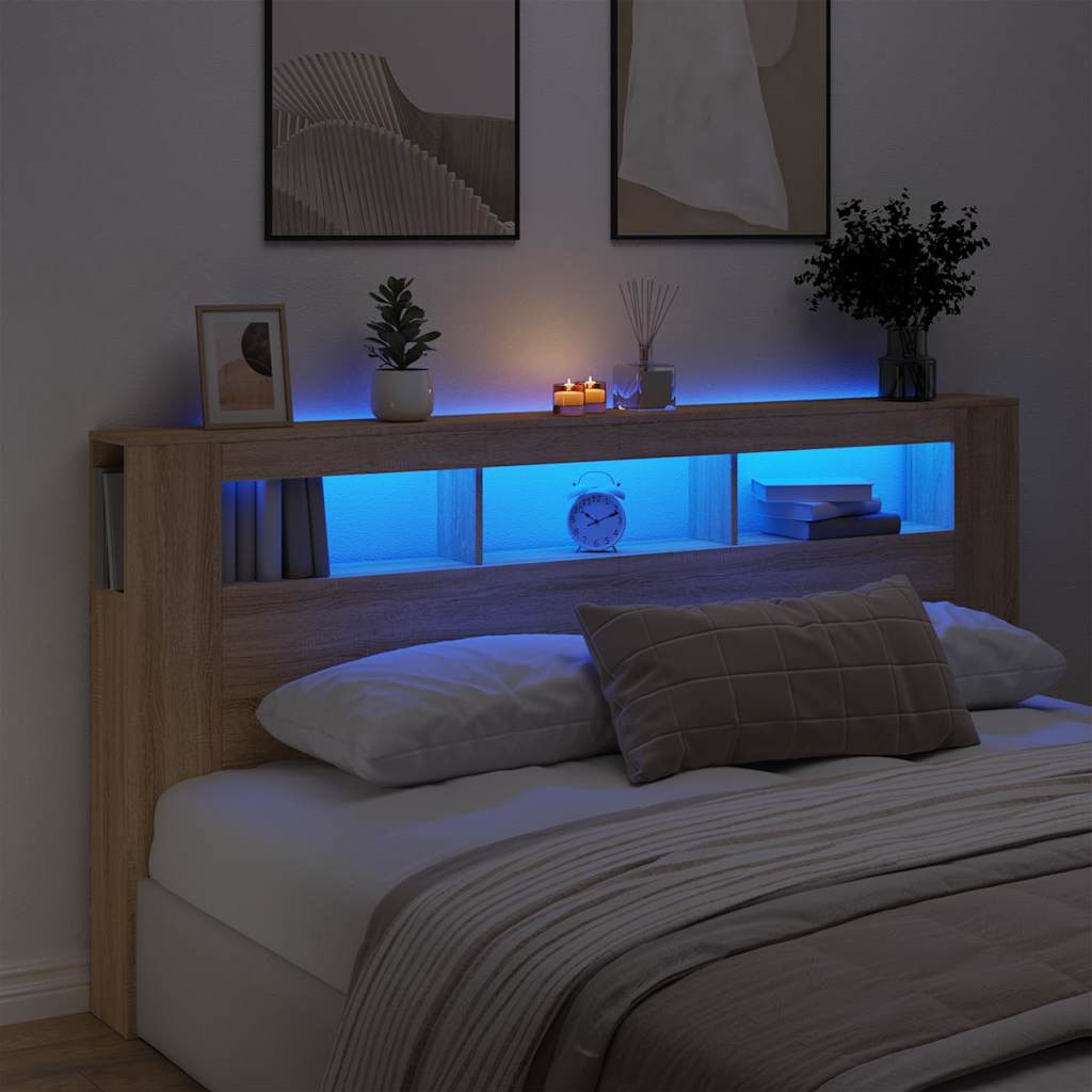 Tête de lit à LED chêne sonoma 200x18,5x103,5cm bois ingénierie - XIOS
