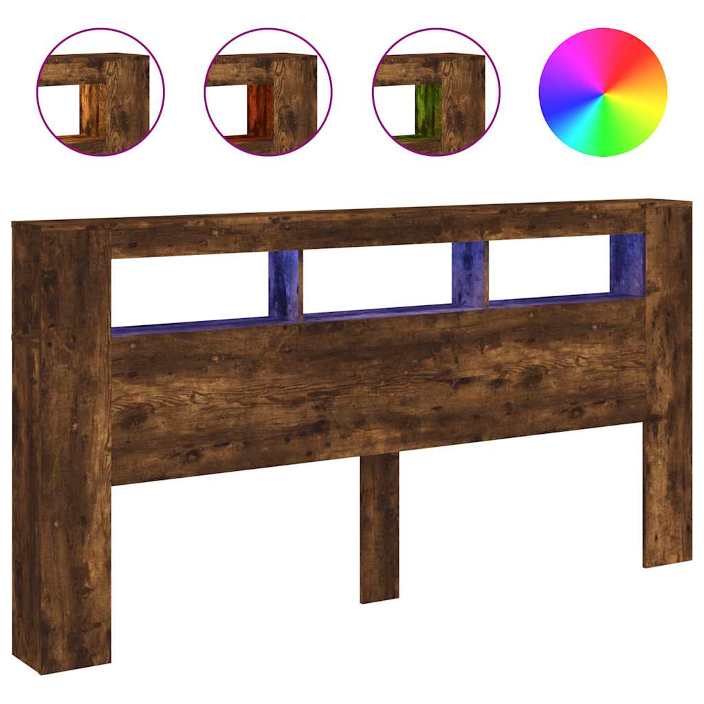 Tête de lit à LED chêne fumé 200x18,5x103,5cm bois d'ingénierie - XIOS