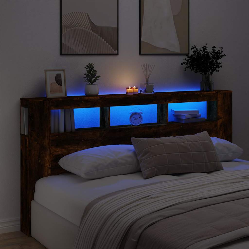 Tête de lit à LED chêne fumé 200x18,5x103,5cm bois d'ingénierie - XIOS